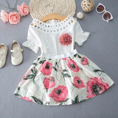 

2019 Kids Baby Girls Lace Shirt Tops Floral Skirt Dress 2Pcs Set Outfit Clothes