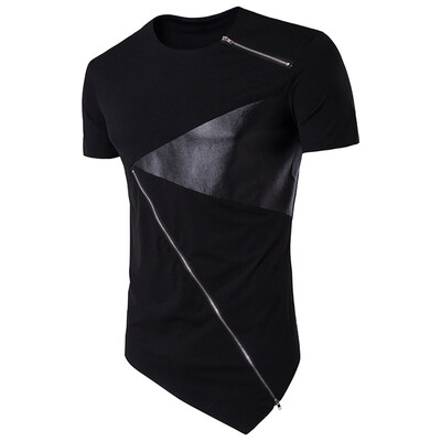 

Trend round neck hem short-sleeved T-shirt black casual short sleeve