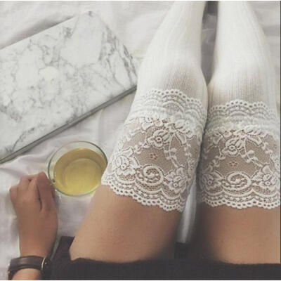 

Women Winter Cotton Knit Over Knee Long Boot Thigh-High Warm Lace Socks Leggings