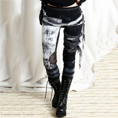 

Tailored Womens Cool Ultra Gathered Pants Gothic Rocker Distressed Punk Tie Leggings