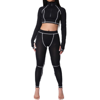 

2019 Autumu Fashion Women High collar Long sleeves Short paragraph Top Nine-point trousers Yoga Sportswear Suit