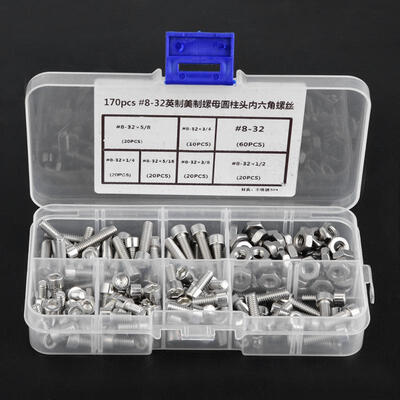 

Greensen 170pcs 8-32 Stainless Steel Hex Socket Cap Head Screws&Nuts Assortment