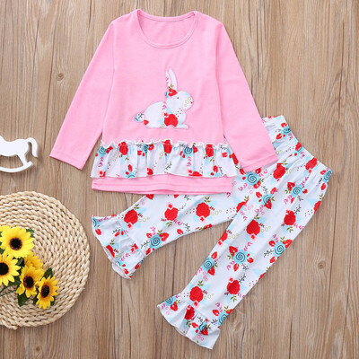 

Toddler Kids Baby Girls Long Sleeves Rabbit Print TopPants Clothes Outfit Sets