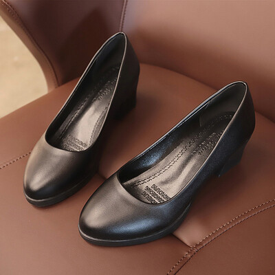 

Work shoes womens black round head medium heel shoes womens single shoes thick heel hotel bank work shoes professional shoes wom