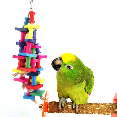 

Greensen 2 Pcs Bird Hanging Wooden Block Activity Climbing Chew Swing Stand Cage Wall Toys for Parrot