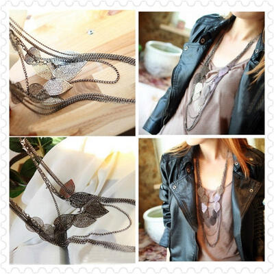 

Fashion Lady Bohemia Leaves Multilayer Pendant Long Chain Necklace Jewelry Gift