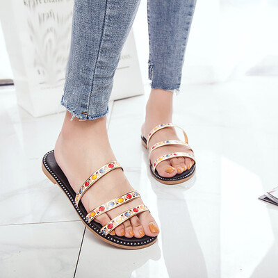 

Rose Womens Multicolor Open Toe Flat-Bottom Holiday Beach Shoes Roman Style Slippers