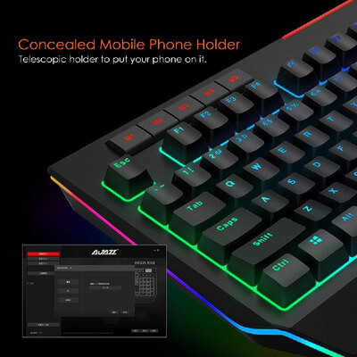 

Ajazz AK525 Mechanical Keyboard RGB Light USB Wired Gaming Backlit Keyboard with Phone Holder Multimedia Roller Programmable 114 K