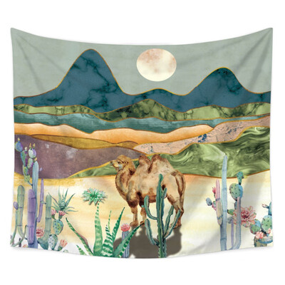 

Cactus Under the Moon Tapestry Polyester Fabric Hippie Bohemian Print Home Decor Wall Hanging Tapestry Beach Throw Blanket