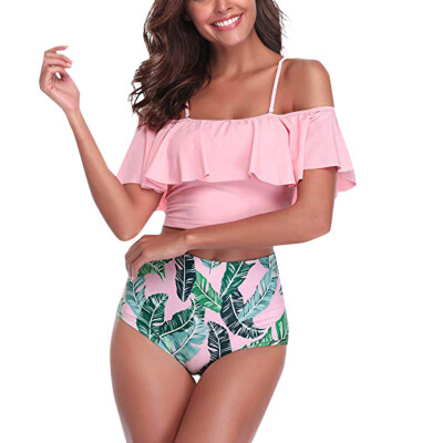 

Roseonmyhand Women Two Pieces Bathing Suits Top Ruffled With High Waisted Bottom Bikini Set