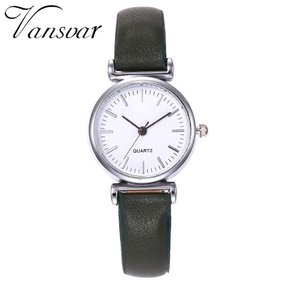 

Vansvar Brand Fashion Silver Case Creative Leather Strap Wrist Watch Casual Women Quartz Watches Gift Relogio Feminino 533