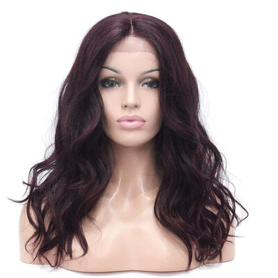 

StrongBeauty Lace Front Wig Quality Heat Ok Synthetic Off Black Mix Deep Purple Wavy Long Wig
