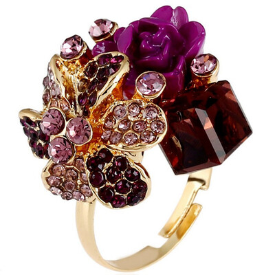 

Flower Ring For Women Hot Sale Crystal Fashion Party Ring Colorful Jewelry Trendy Adjustable Womens Ring