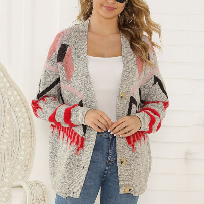 

Tailored Women Casual Patchwork Button Long Sleeve Knitted Sweater Loose Cardigan