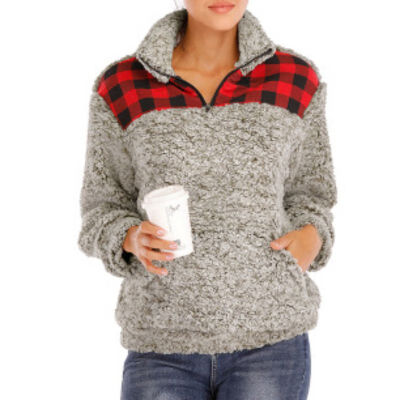 

Women Autumn Stylish Collar Color-blocked Keep Warm Loose Long Sleeve Hoodie