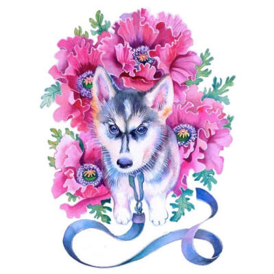 

5D DIY Diamond Painting Dog Flowers Cross Stitch Embroidery Rhinestones Kit