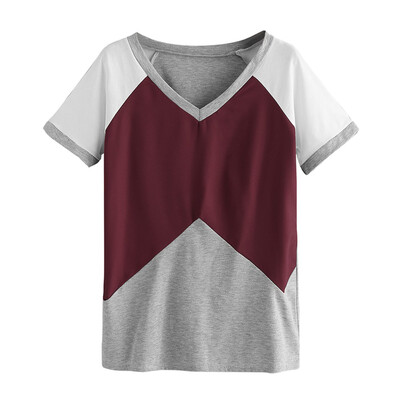 

Nomeni Women Fashion Casual Short Sleeve Geometric Color Tee Blouse Top T-Shirt