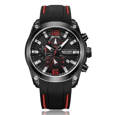 

MEGIR 2063 Multifunctional Luminous Chronograph 3ATM Waterproof Mens Sports Watch with Silicone Strap Calendar Day Date