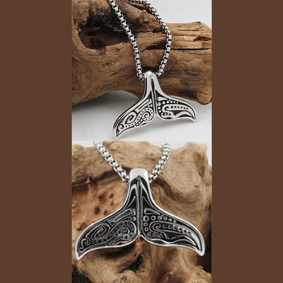 

Lovely Whale Tail Pendant Stainless Steel Necklace Chain For Men Or Women Gifts Rock Biker Rider Jewelry