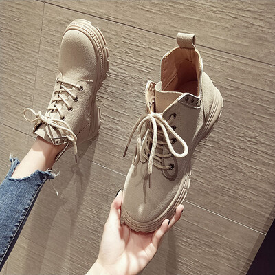 

Net red martin boots female English wind autumn suede round head lace desert boots super fire foreign style thick bottom boots