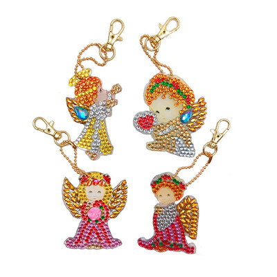 

YIWULA4Pcs DIY Toy Christmas 5D Diamond Painting KeyRing Key Chain Pendant Gift