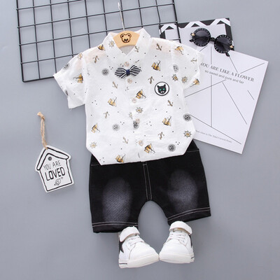 

Summer Baby Boys Short Sleeve Floral Print Tops Blouse T-shirtShorts Children Casual Outfits Sets