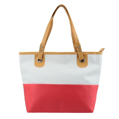 

Fashion Women Handbag PU Leather Contrast Candy Color Patchwork Large Capacity Zip Casual Shoulder Bag Tote