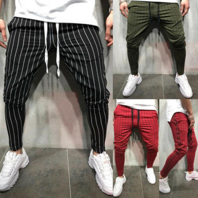

Men Striped Long Casual Pants Slim Fit Skinny Urban Trousers Joggers Sweatpants