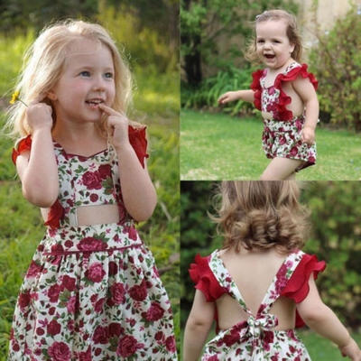 

Cute Toddler Kid Baby Girl Sister Matching Floral Rose Jumpsuit Romper Dress