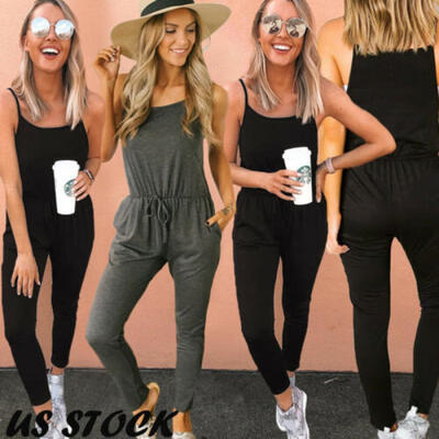

US Womens Casual Sleeveless Bodycon Romper Jumpsuit Club Bodysuit Long Pants