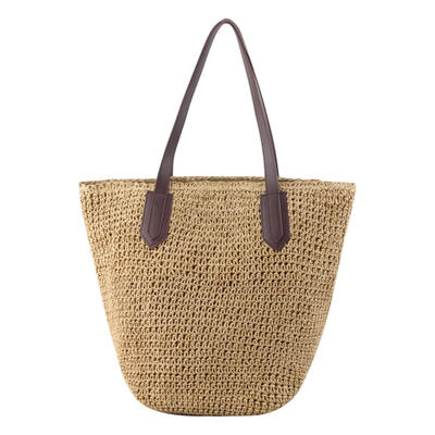 

Paper Rope Woven Shoulder Handbags Women Knitting Bucket Top-handle Bags
