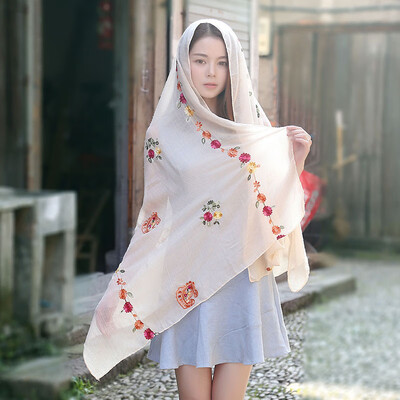 

Summer new national wind cashew flower cotton&linen scarf sunscreen shawl retro embroidered silk scarf female shawl wholesale