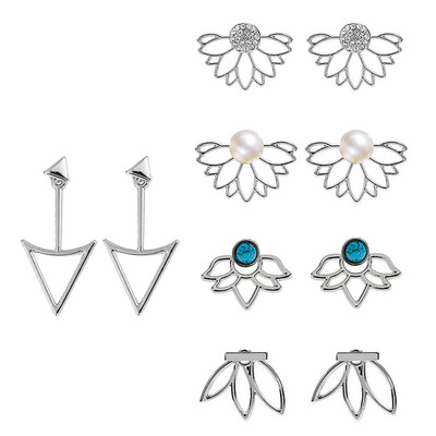 

5 Pairs Ear Jacket Lotus Flower Stud Earrings Simple Chic Earring Backs Pearl Earrings for Women Girls
