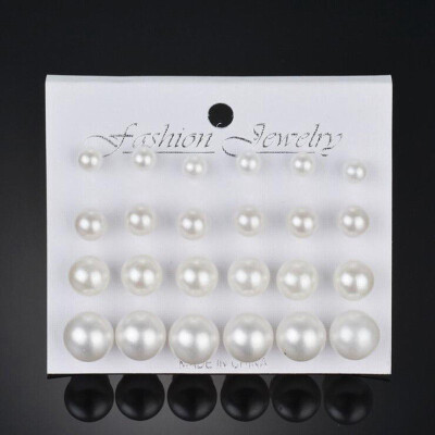 

12 pairsset Simulated Pearl Stud Earrings Set For Women Jewelry Accessories Piercing Ball Earrings kit Bijuteria brincos