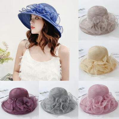 

Women Wedding Tea Party Church Cap Elegant Lace Wide Brim Kentucky Derby Sun Hat