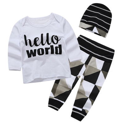 

Children Girls Boys Sets Childrens Clothing Print Cotton Leaf Tops Striped PantsHairband Three Pieces Set Haber Set