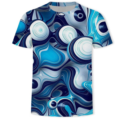 

Fashion Men Casual Round Neck Short Sleeve 3D Geometric Grid Print T-shirt Tops