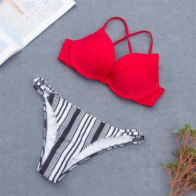 

Roseonmyhand Women Flower Print Bikinis Set Beachwear Set Push Up Sling Swimsuit Swimmer