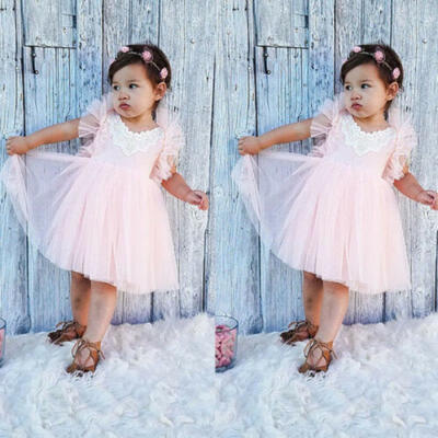 

Infant Girls Floral Backless Sleeveless Lace Dress Party Tulle Princess