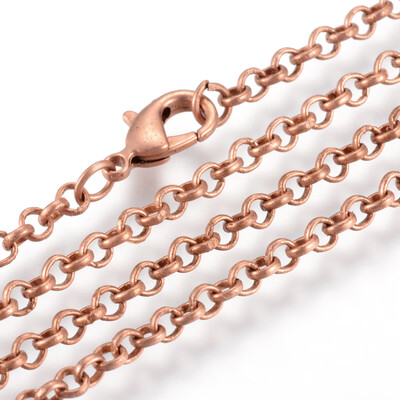 

Iron Rolo Chains Necklace Makings with Lobster Clasps Soldered Red Copper 177"45cm