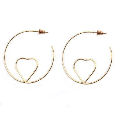 

Hot Sale Fashion Hollow Sweet Peach Heart Inside Big Round Circle Hoop Earring For Women Simple LOVE Personality Jewelry Gift