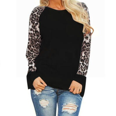 

Spring Fashion Leopard Print Patchwork T-shirt Women Chiffon Tops