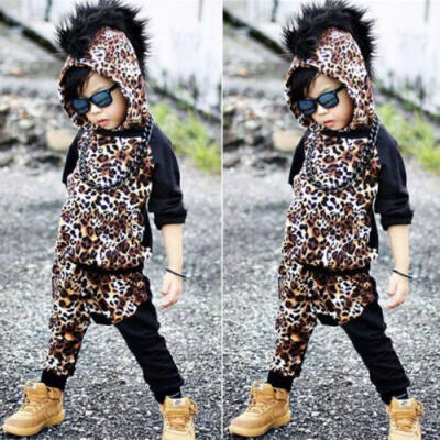 

US Baby Boys Tracksuit Hooded Shirt Top Pants Trousers Outfits Sets Clothes 2PCS