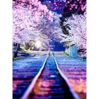

5D DIY Full Drill Diamond Painting Peach Blossom Railway Cross Stitch Kits