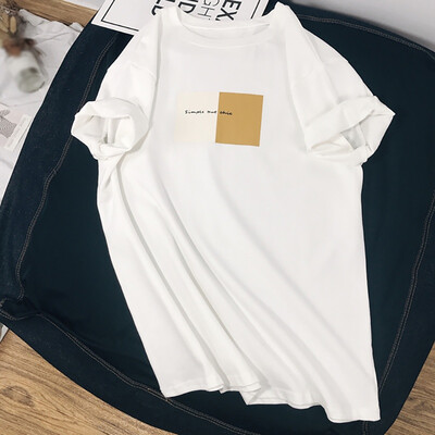 

Womens Casual Round Neck Letter Print Short Sleeve Loose Pullover Simple T-Shirt