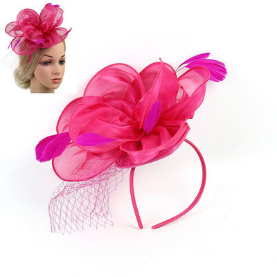 

Ladies Feather Satin Net Hat Headband Fascinator Wedding Day Race Royal Ascot