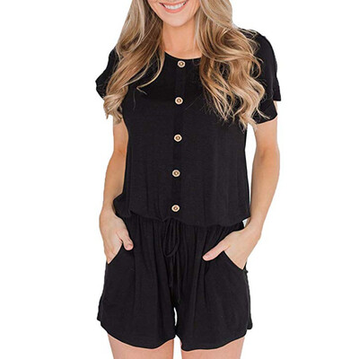 

Starmoon Womens Casual Solid Short Sleeve Rompers with Pockets Short Jumpsuit
