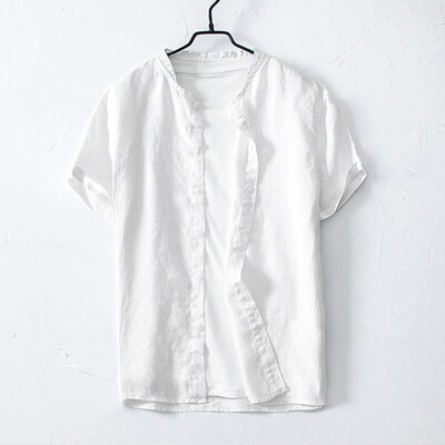 

Tailored Summer Mens Cool Thin Breathable Solid Color Button Cotton Shirt Short Sleeve