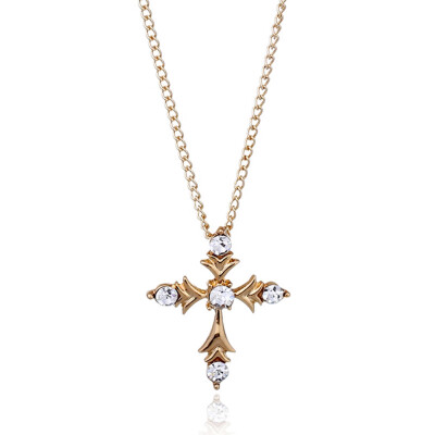 

18K Gold Women Fashion Cross Leaf Pendant Diamond Necklace Fashion Accessories