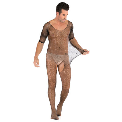 

Men Sexy Mesh See-through Underwear Open Crotch Jumpsuit Romper Bodystockings